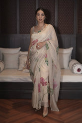 Kamal Beige Organza Silk Saree